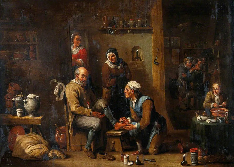 Kirurgi hoitamassa miehen jalkaa - David Teniers nuorempi