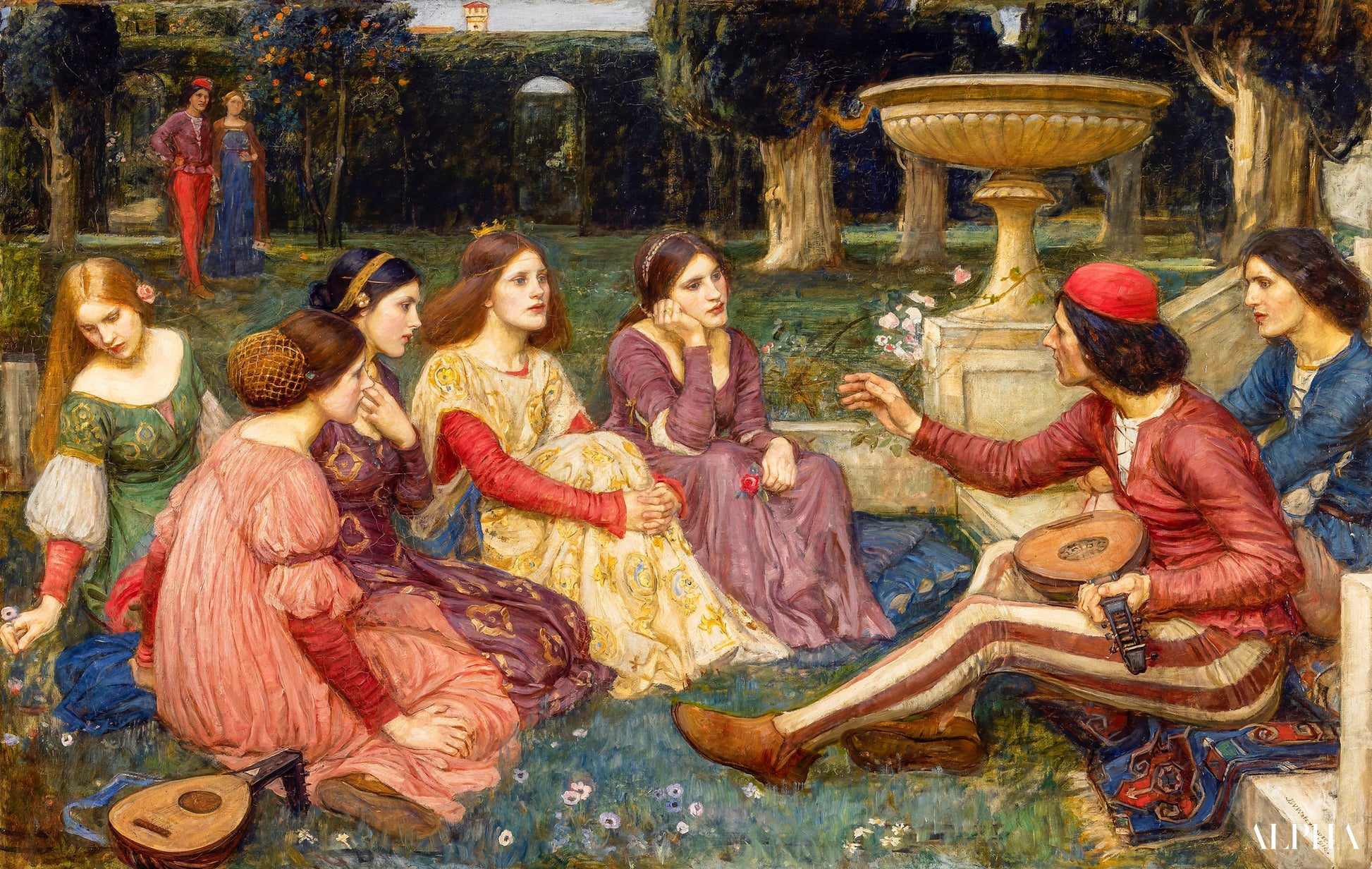 Reproduction du tableau « Un conte du décaméron - John William Waterhouse » par Alpha Reproduction en peinture à l’huile