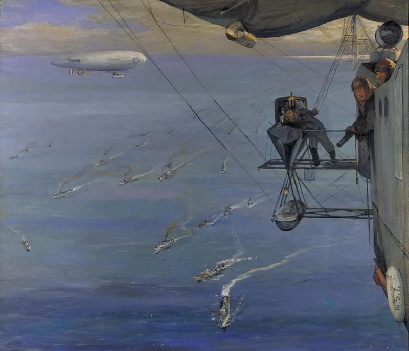 Saattue, Pohjanmeri: näkymä ilmalaivasta (NS 7) Norjan rannikolla. - John Lavery
