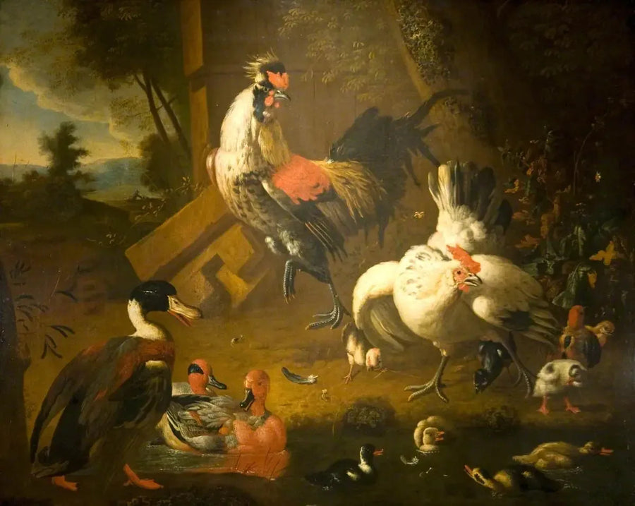 Kukko, kana ja kolme ankkaa - Melchior de Hondecoeter