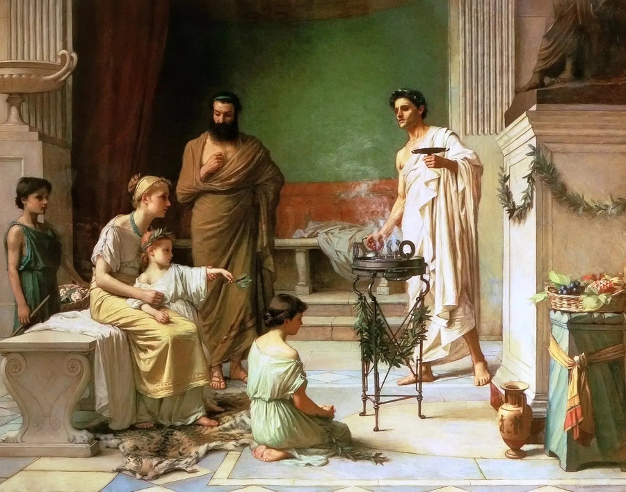 Sairas lapsi tuodaan Asklepioksen temppeliin - John William Waterhouse