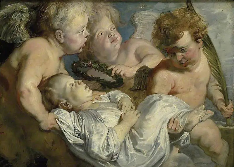 Kuollut lapsi kannettu taivaaseen enkeleiden avulla - Peter Paul Rubens