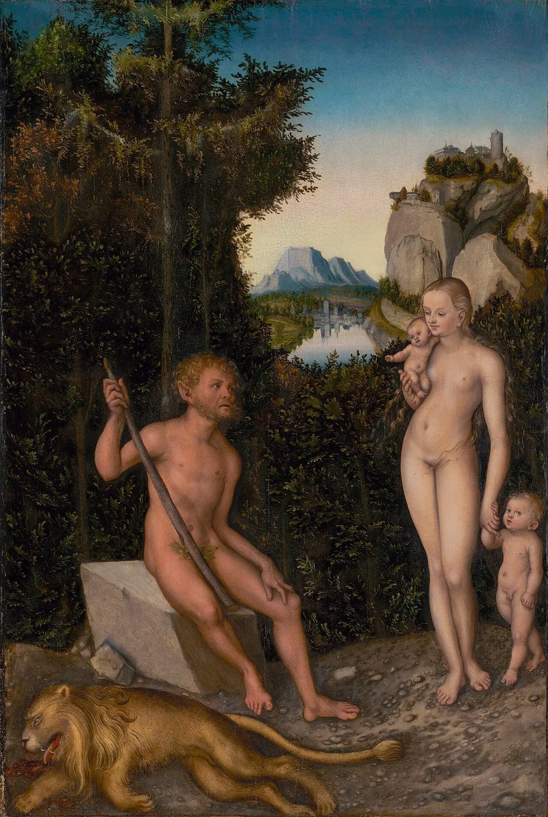 Fauni ja hänen perheensä kuolleen lionin kanssa - Lucas Cranach vanhempi
