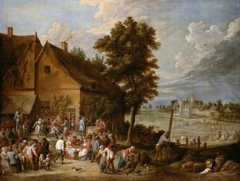 Juhla sadonkorjuun aikaan, taustalla Drij Toren -talo - David Teniers nuorempi