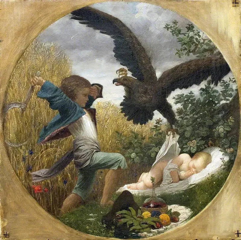 Poika suojelee vauvaa kotkasta - Frederic Leighton