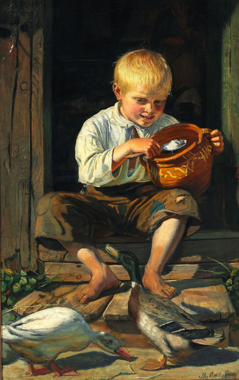 Poika joka ruokkii ankkoja - Michael Peter Ancher