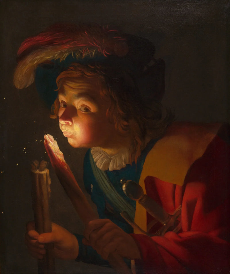 Poika puhaltamassa hiillosta - Gerrit van Honthorst
