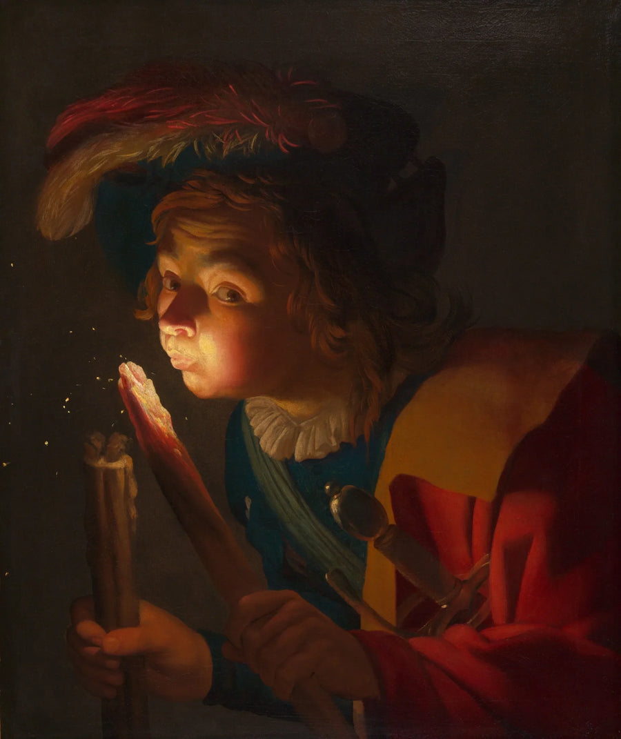 Poika puhaltamassa hiillosta - Gerrit van Honthorst