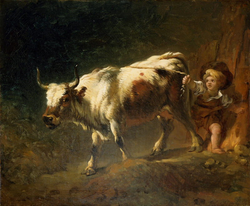 Poika yrittää pitää lehmää kiinni köydellä - Jean-Honoré Fragonard