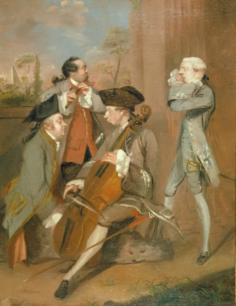 Karikatyyri-ryhmä: Sir Charles Turner, M. Cook, M. John Woodyeare ja pastori Dr William Drake - Joshua Reynolds
