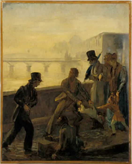 Mies heittämässä koiraansa veteen - Honoré Daumier