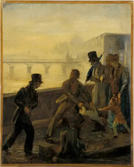 Mies heittämässä koiraansa veteen - Honoré Daumier