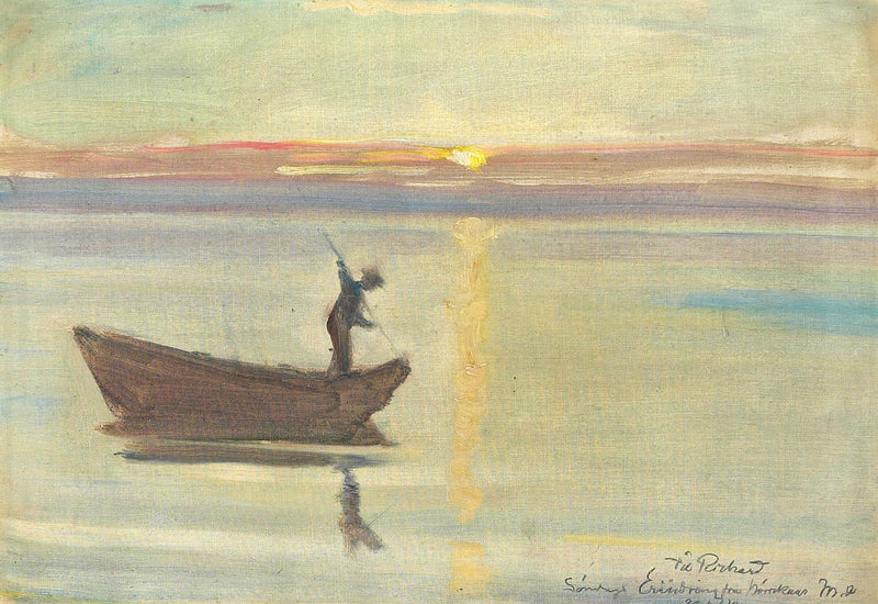 Mies kalastaa ankeriaita harppuunalla. -Michael Peter Ancher