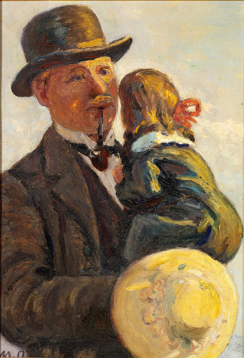 Mies kantaa lasta ja polttaa piippua. - Michael Peter Ancher