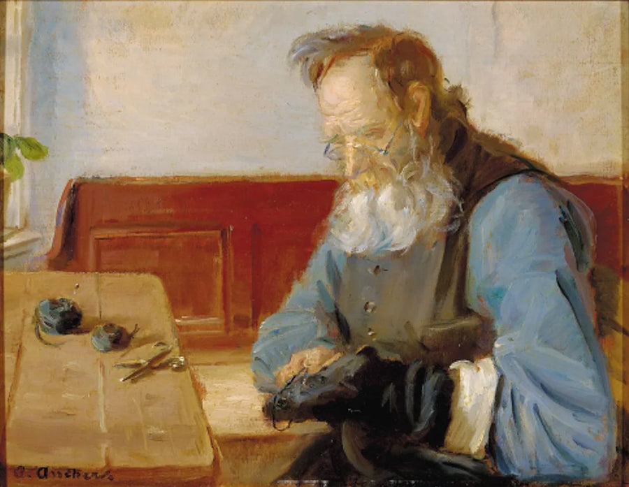 Mies korjaa sukkia - Anna Ancher