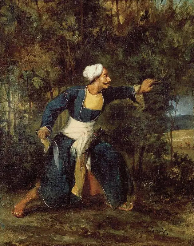 Aseistettu intiaani Gourka-kreen kanssa - Eugène Delacroix