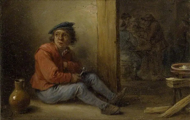 Nuori maanviljelijä istuu sisätiloissa - David Teniers nuorempi