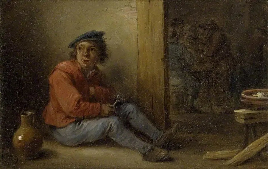 Nuori maanviljelijä istuu sisätiloissa - David Teniers nuorempi