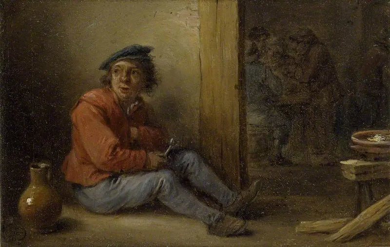 Nuori maanviljelijä istuu sisätiloissa - David Teniers nuorempi