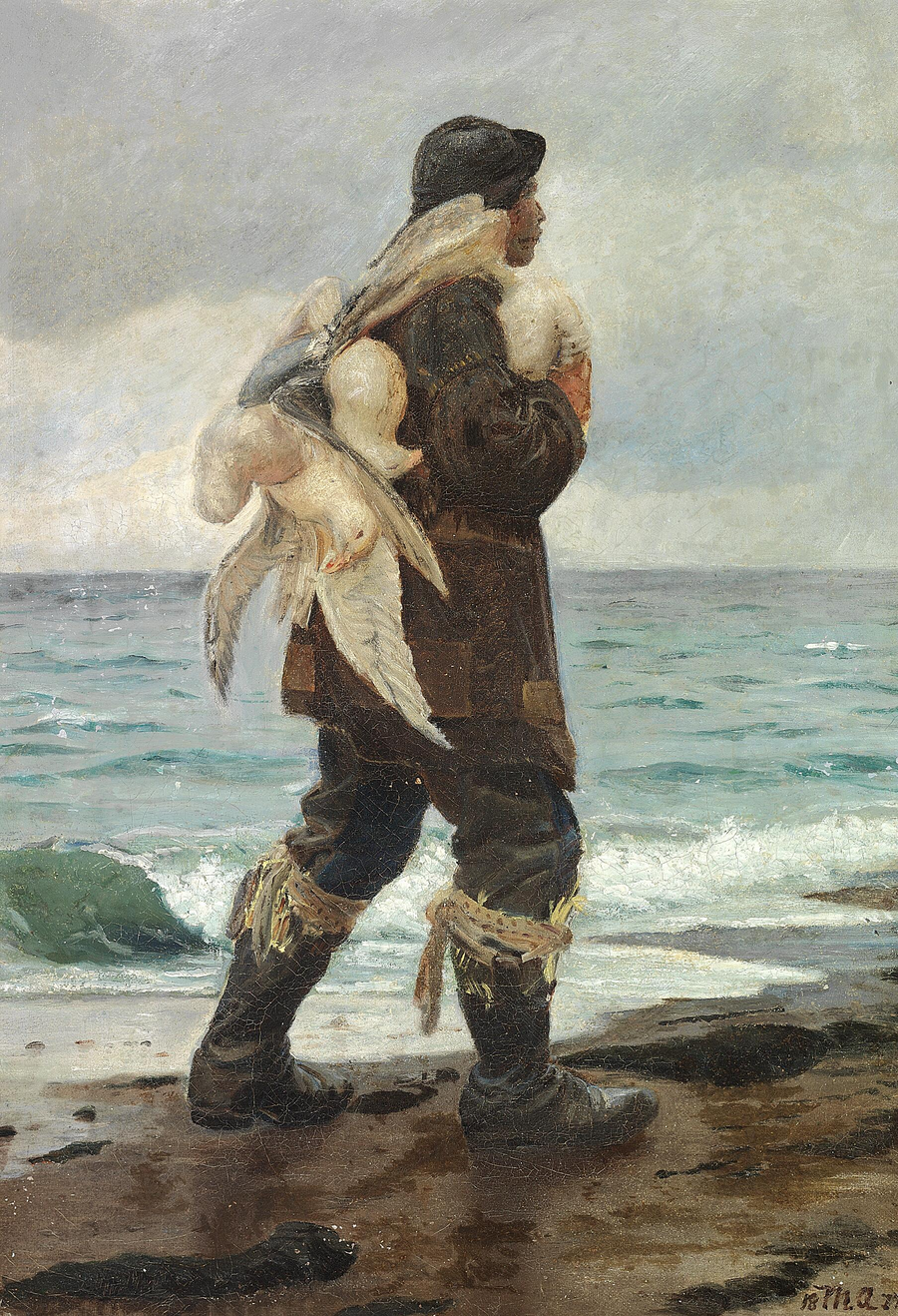 Nuori kalastaja palaa kotiin saaliidensa lokkien kanssa. - Michael Peter Ancher