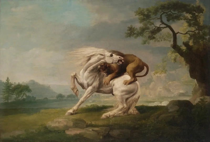 Hyökkäävä leijona ja hevonen - George Stubbs