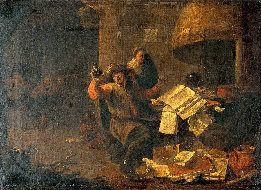 Lääkäri-alkemisti tutkii virtsalasia - David Teniers nuorempi