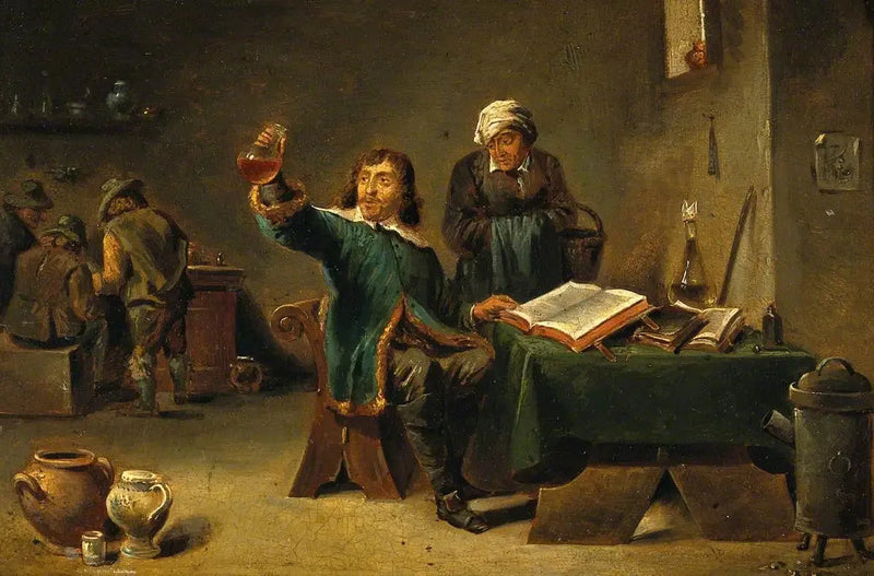 Lääkäri tutkii virtsapulloa - David Teniers nuorempi
