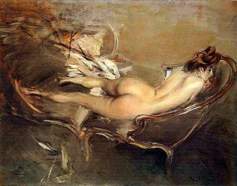 Giovanni Boldini:n makuuasennossa oleva nuori nainen meridienillä