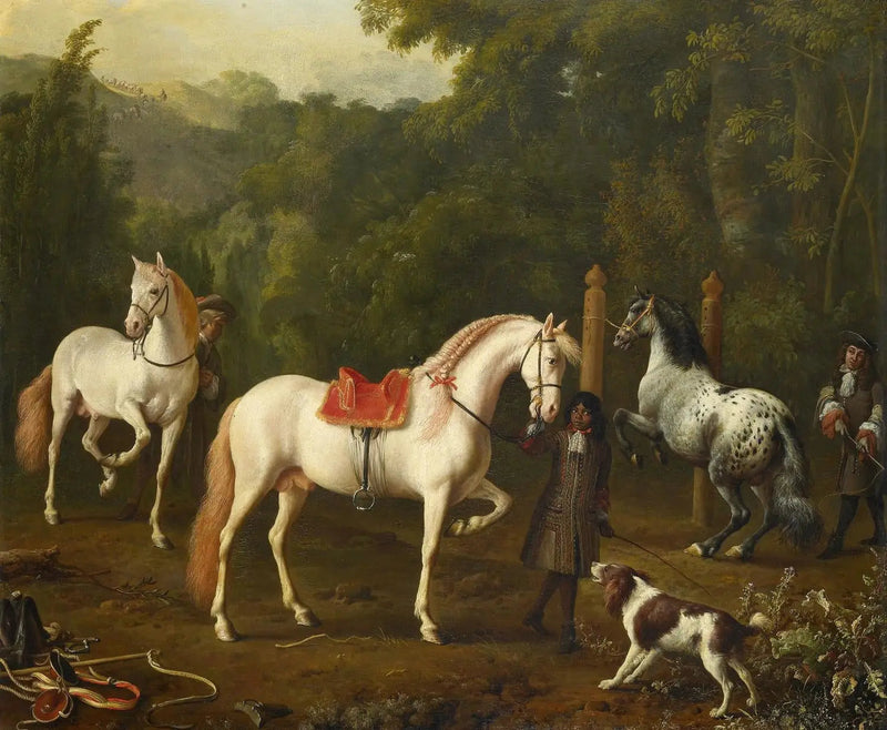 Apulainen tallimestari ratsastuskoulussa - Melchior de Hondecoeter