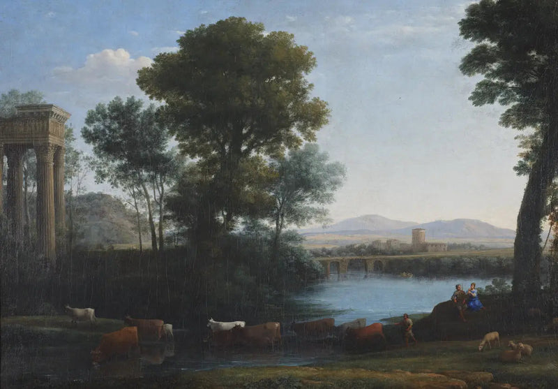 Klassinen maisema, jossa karjaa ylittää puroa - Claude Lorrain