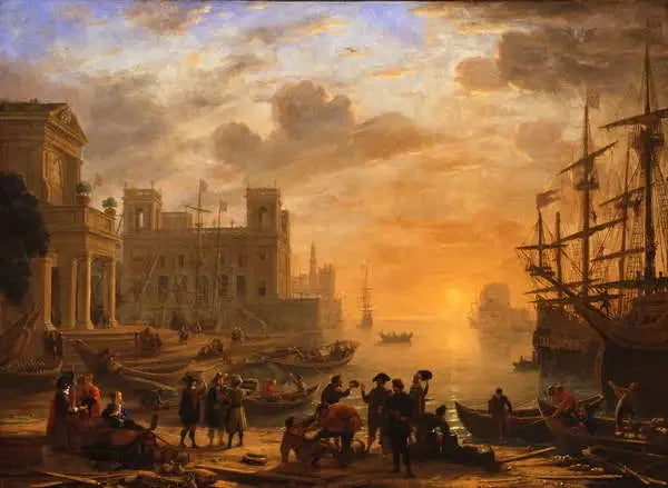 Satamakaupunki auringonlaskussa - Claude Lorrain
