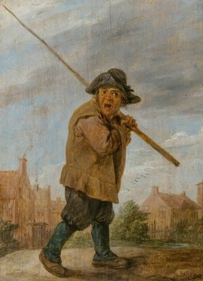 Maanviljelijä kantamassa tolppaa - David Teniers nuorempi