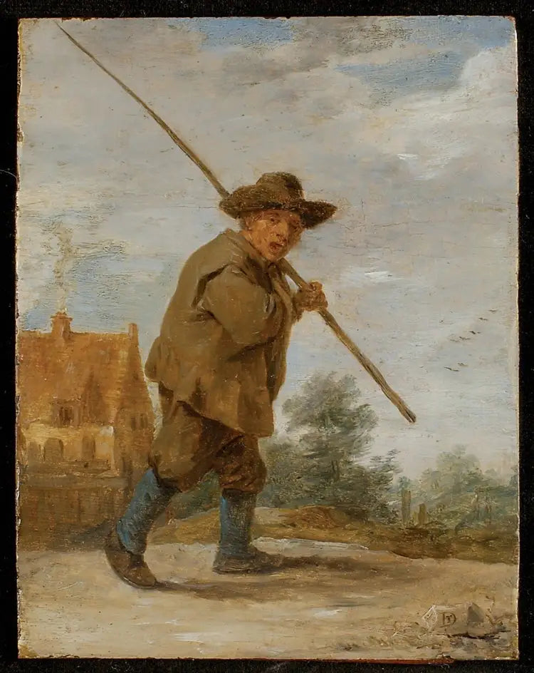 Maanviljelijä kantaa sauvansa olkapäällä - David Teniers nuorempi
