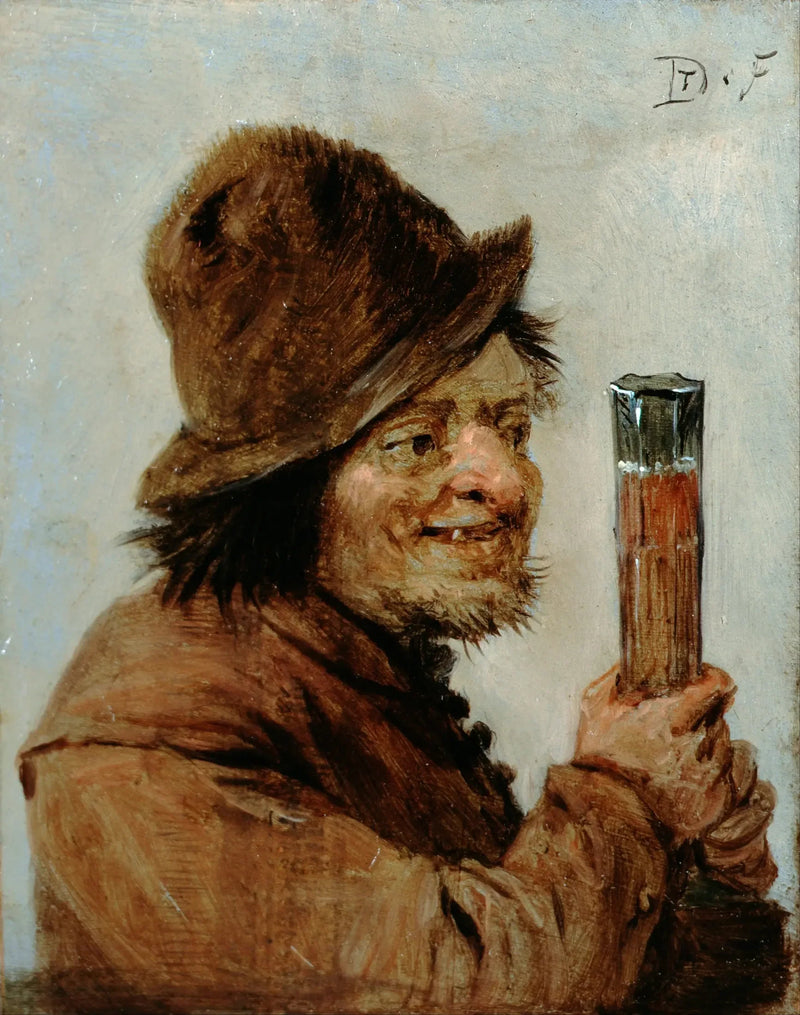 Maanviljelijä, joka pitää lasia - David Teniers nuorempi