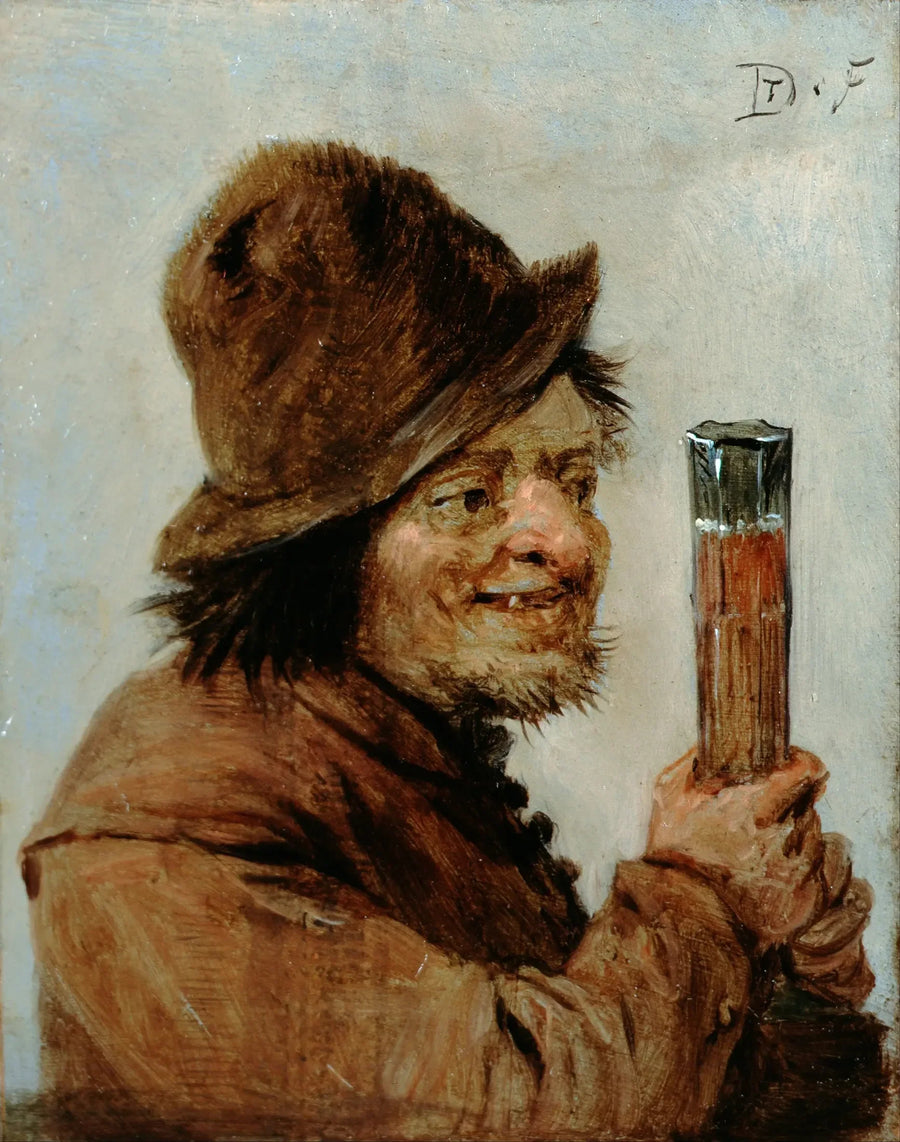 Maanviljelijä, joka pitää lasia - David Teniers nuorempi