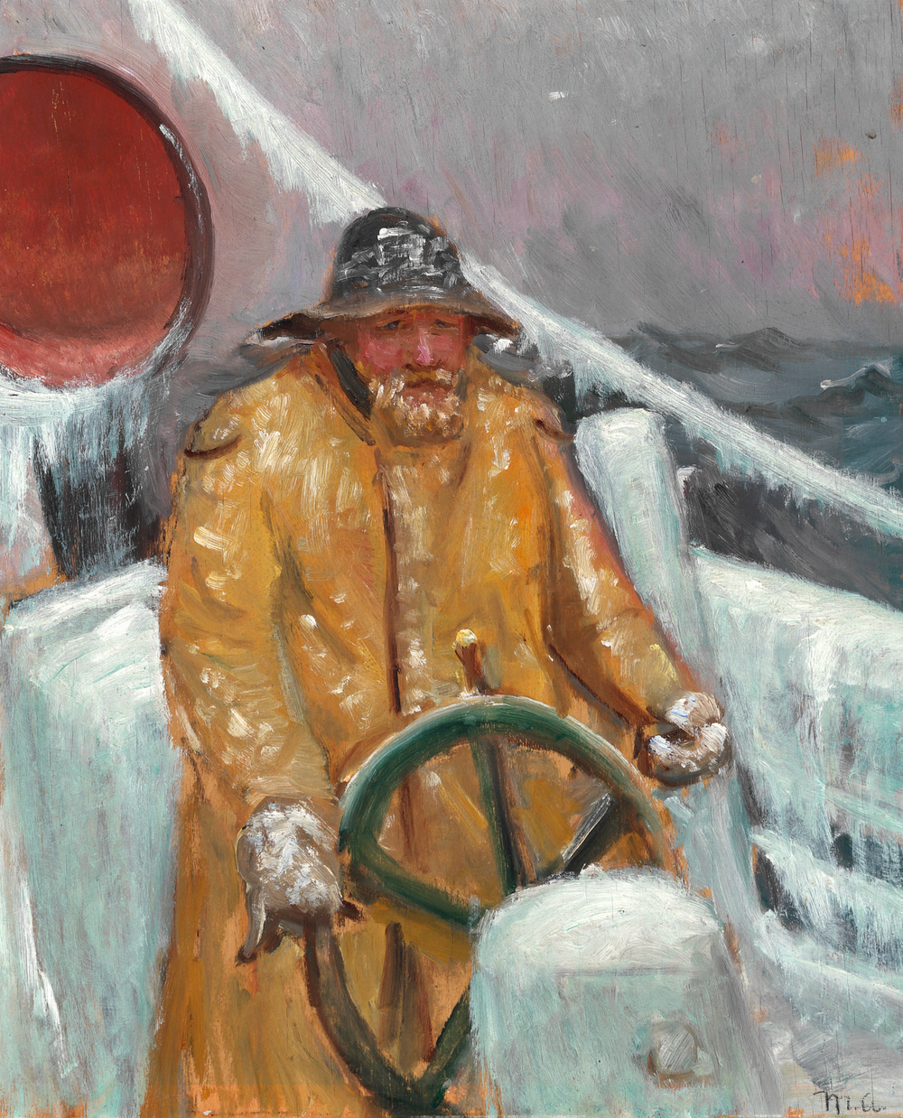 Un pêcheur à la barre d'un navire recouvert de glace. - Michael Peter Ancher image 1 reproduction réalisée par Alpha Reproduction