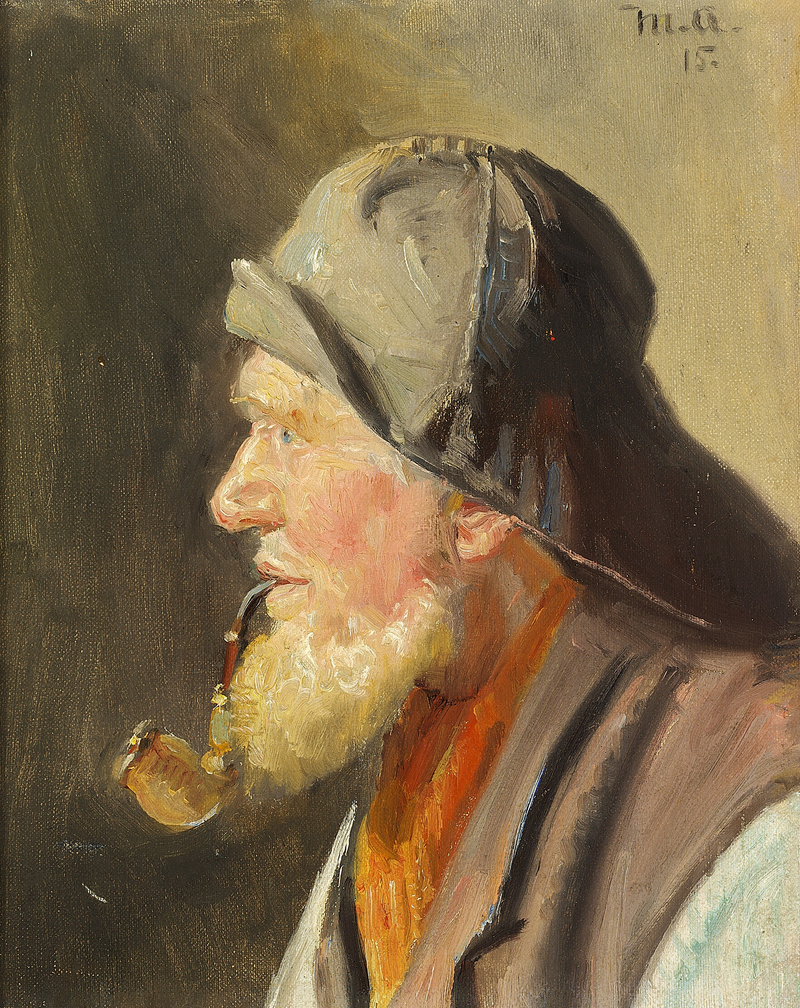 Kalastaja piipun ja sadetakin kanssa. - Michael Peter Ancher