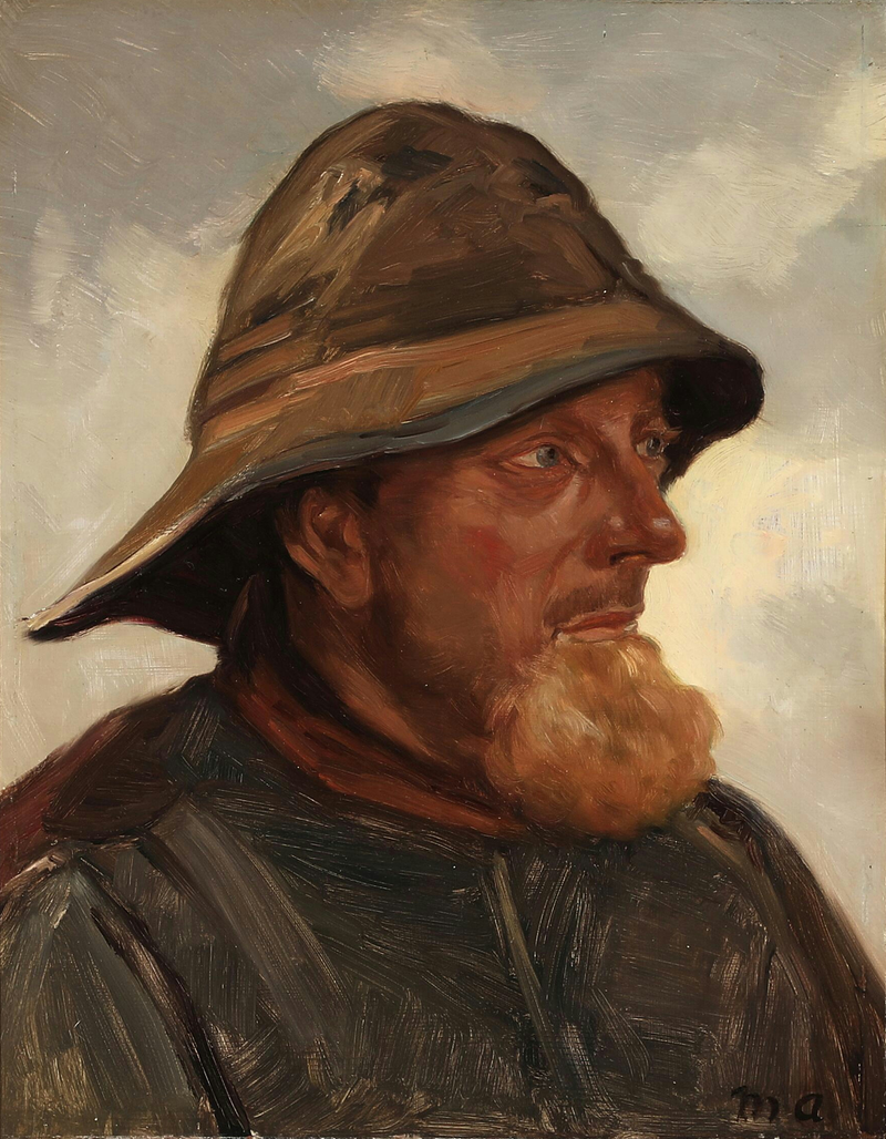 Kalastaja Skagenista. 37 x 29 cm. -Michael Peter Ancher