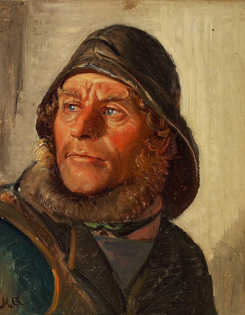 Kalastaja Skagenista, jolla on yllään öljynahka. -Michael Peter Ancher