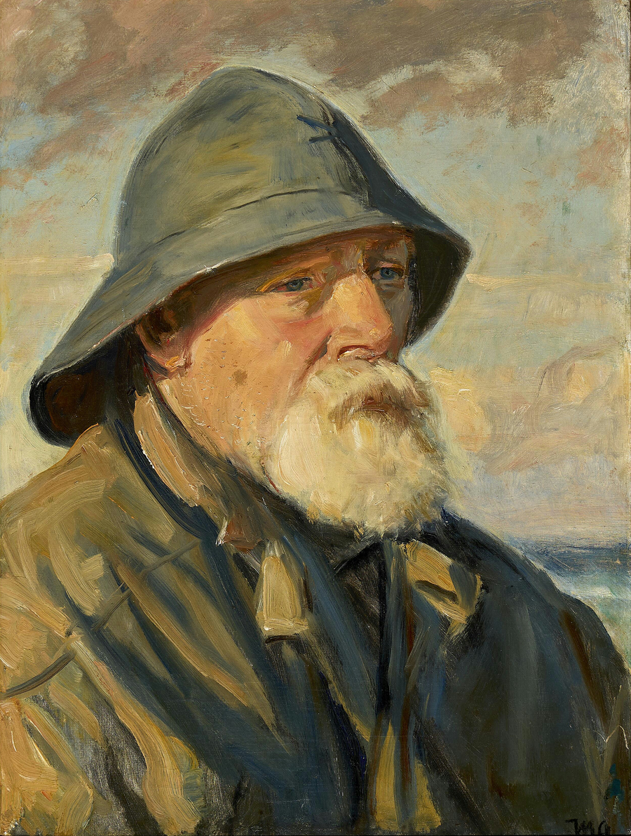 Kalastaja Skagenista, jolla on yllään öljynahka. -Michael Peter Ancher
