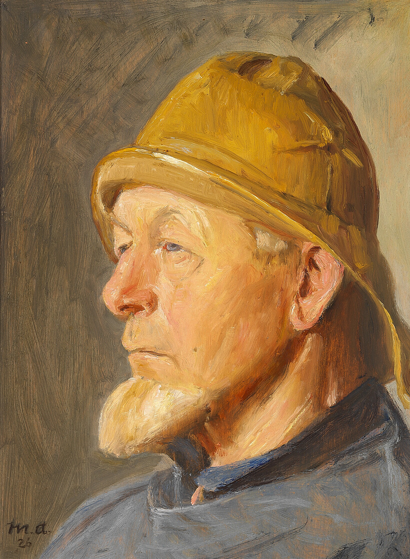 Kalastaja Skagenista, jolla on yllään öljynahka. -Michael Peter Ancher