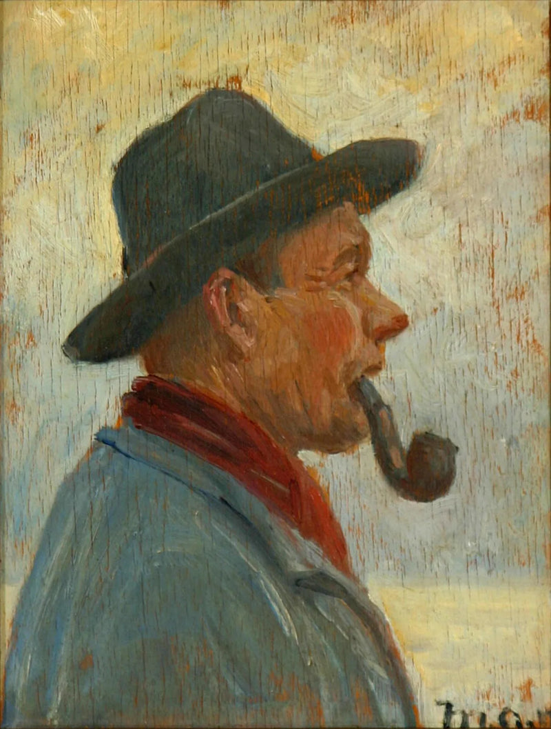Piippua polttava kalastaja. (Mr. Ancherin maalaus) - Michael Peter Ancher