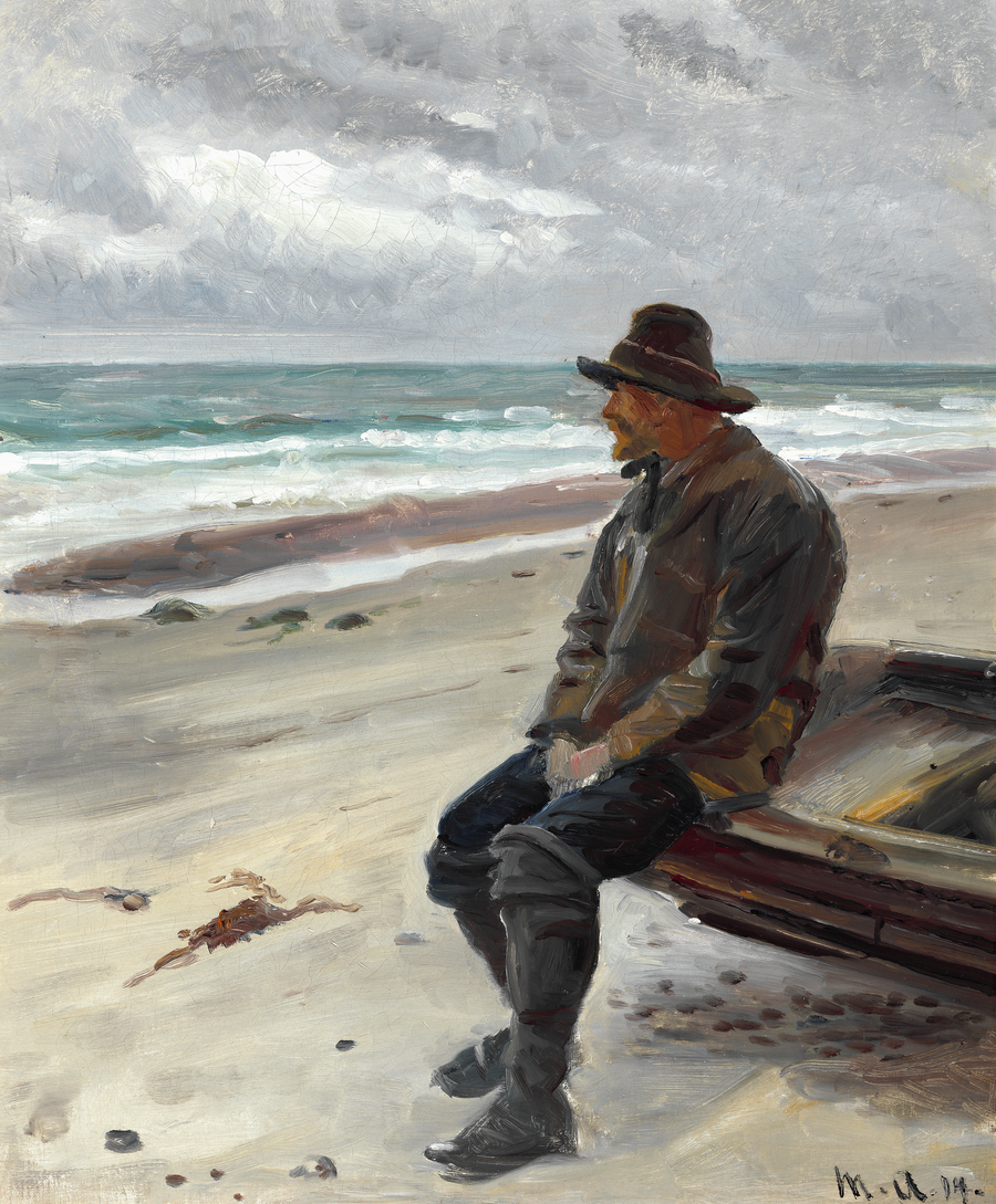 Kalastaja veneensä lähellä rannalla. - Michael Peter Ancher