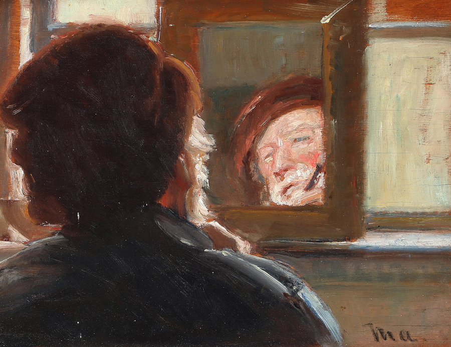 Syntisen parran ajava mies. -Michael Peter Ancher