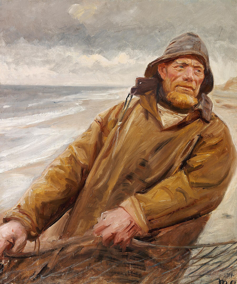 Kalastaja nostaa verkkojaan Skagenissa. -Michael Peter Ancher