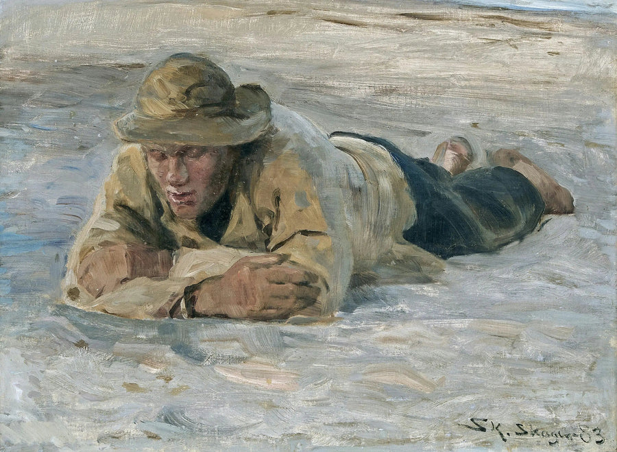 Kalastaja lepäämässä hiekassa, rinta vasten käsiä - Peder Severin Krøyer