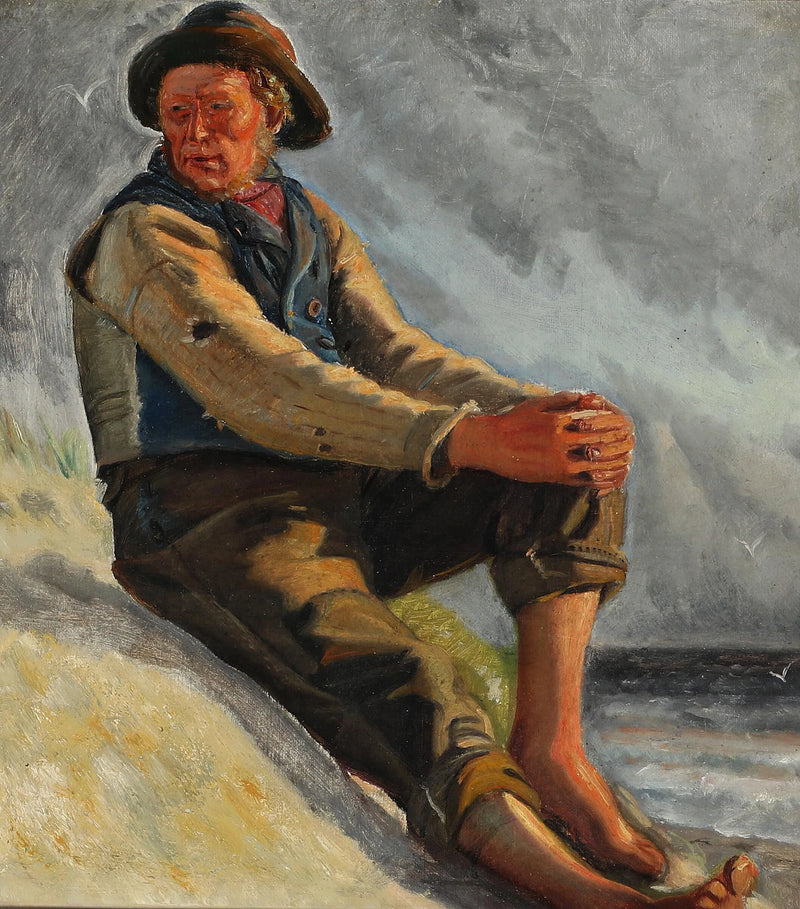 Kalastaja rannalla. Luonnos. -Michael Peter Ancher