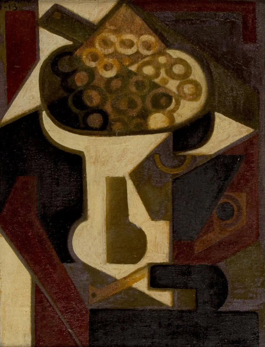 Viinirypäleitä ja piippu pöydällä - Juan Gris