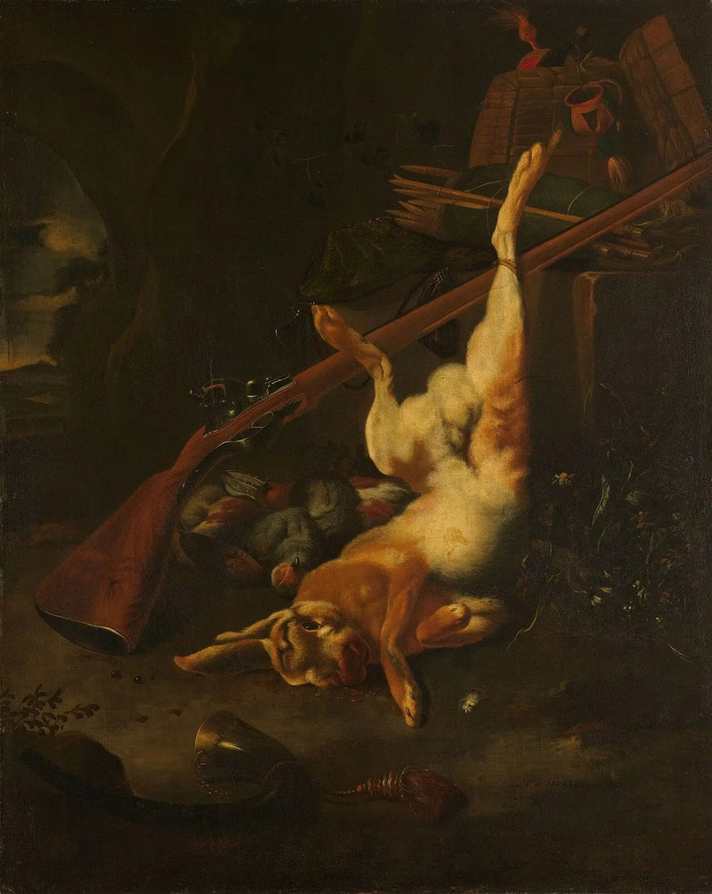Metsästäjän laukku kuolleen jäniksen kanssa - Melchior de Hondecoeter