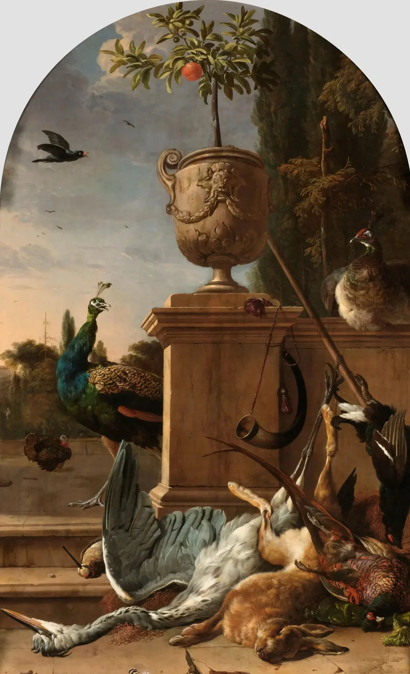 Metsästäjän laukku terassilla - Melchior de Hondecoeter